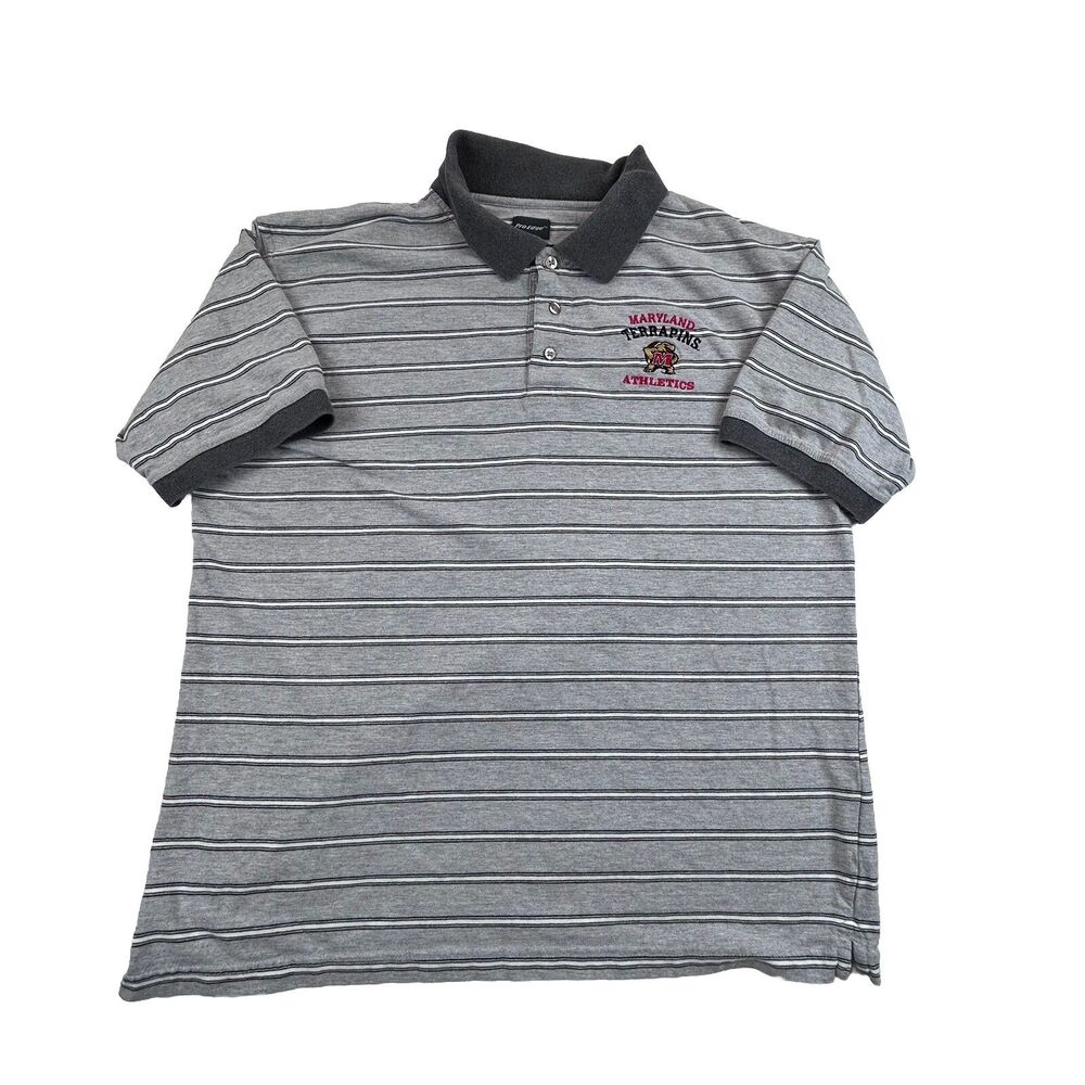 Vintage Maryland Terrapins Athletics Polo Shirt Mens XL Striped Gray